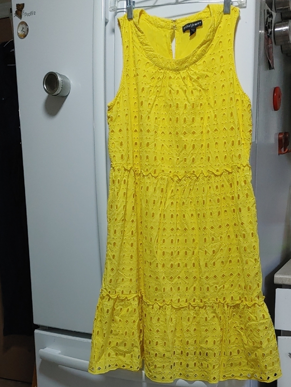 ✅$12 Add On Tribal Femme Bright Yellow Eyelet Summer Dress Sz MED